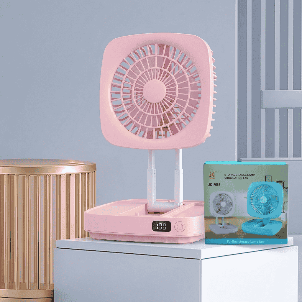 Rechargeable Soft Light Desktop Silent Foldable Electric Table Fan (JK-F666)pink
